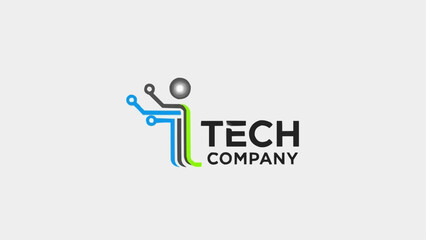 Modern Tech Company Logo Design with Abstract Human Figure and Circuit Elements.
