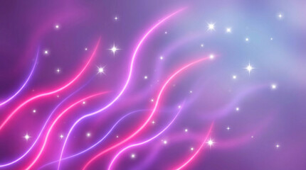 Obraz premium キラキラした装飾とピンクと紫のネオンライトのエフェクト、抽象的背景