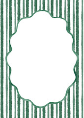 Wavy watercolor frame with green lines background. Hand painted illustration.