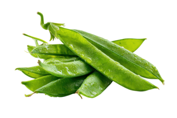 Fresh green snow peas with water droplets on a black background image, Png On White Background, Isolated on Transparent Background, Cut Out