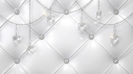 高級感のある白のキルティング背景とクリスタルハートの装飾