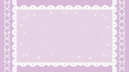 白いレースとリボンの可愛いフレームイラスト、紫色の背景