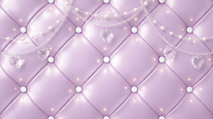 高級感のある淡い紫色のキルティング背景とクリスタルハートの装飾