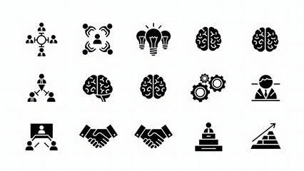 Collection of Business and Strategy Icons Brainstorming, Teamwork, and Growth