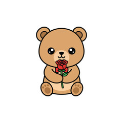 Fototapeta premium Cute brown teddy bear sitting with a sweet smile holding a red heart as a soft toy gift for a child in this fun vector cartoon illustration from Bangladesh