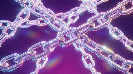 重なり合う光るチェーンと紫の背景