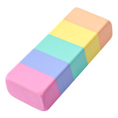 Colorful striped rubber eraser, essential school and office supply, isolated on a white background. Perfect for educational, design, correction, and fresh start visuals