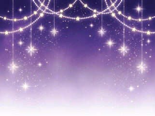 幻想的でキラキラした星の装飾、パステル紫のグラデーション背景