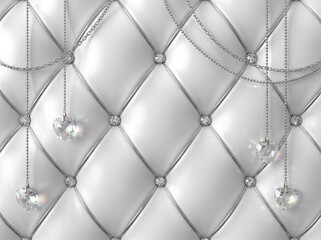 高級感のある白のキルティング背景とクリスタルハートの装飾