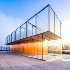 Fototapeta premium Modern glass-fronted building with a light-filled interior