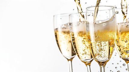 Pouring Champagne into Glasses for a Celebration Toast