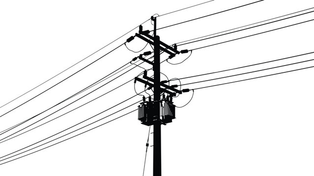 Silhouette of a Utility Pole with Transformer and Power Lines Keywords: utility pole, transformer, power line, electricity