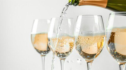 Pouring Champagne into Glasses for a Celebration Toast