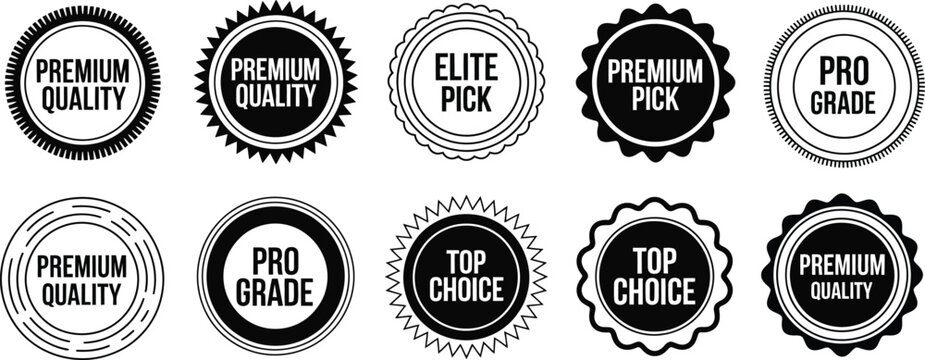 premium black and white badge collection for branding marketing and identity design, vector illustration