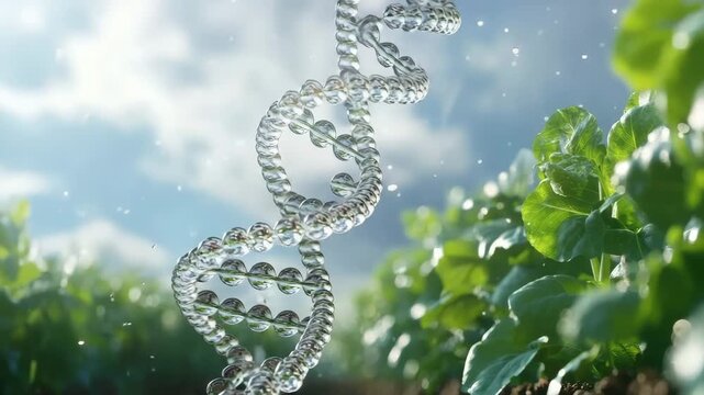DNA molecules on a beautiful nature background.