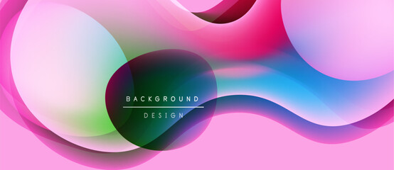 Abstract fluid shapes, vibrant colors blend. Pink dominates, with blue, green highlights. Modern design, smooth gradients create dynamic visual effect.