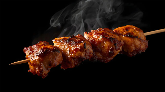 smoky meat on the grill on black background