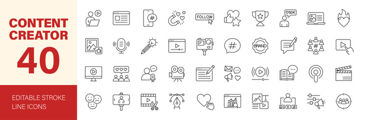 Content creator icon set. Editable line icons. Vector illustration. © Dear Lala