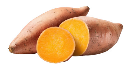 Two sweet potatoes rest on dark background sweet potatoes photographed with deep black backdrop
