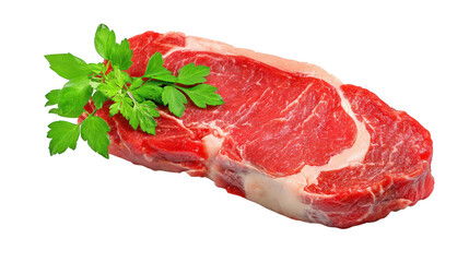 Cooked meat portion garnished with fresh herbs cooked meat slice topped with fresh green garnish