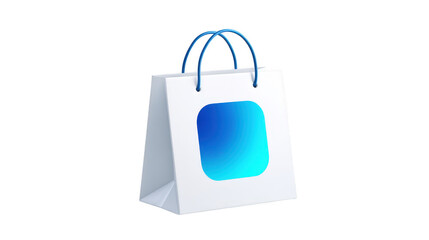 White shopping bag displays blue square icon clearly plain white bag features prominent blue square graphic