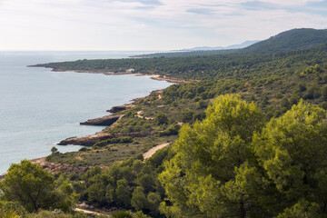 Scenic coastal view of Serra d'Irta Natural Park in Castello, Spain