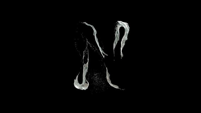 The motion graphics of fluid are isolated on a black background. 3D rendering of the movement of a fluid in the shape of the letter N.