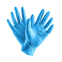 Fototapeta premium Pair of blue latex gloves with fingers spread against black background hands, Png On White Background, Isolated on Transparent Background, Cut Out