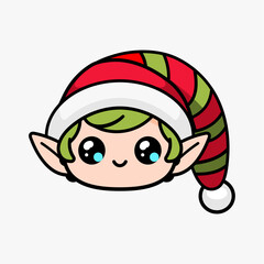 Christmas Elf Head Flat Vector Icon Illustration with Clean Shapes and Festive Color Style