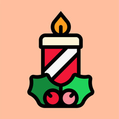 Christmas Candle Flat Vector Icon Illustration with Clean Shapes and Festive Color Style