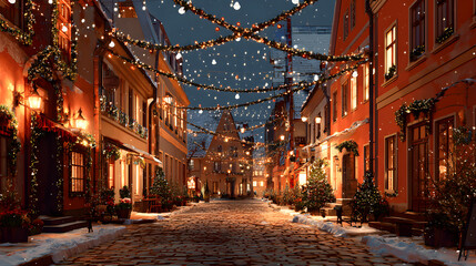 Obraz premium Festive European Christmas Street