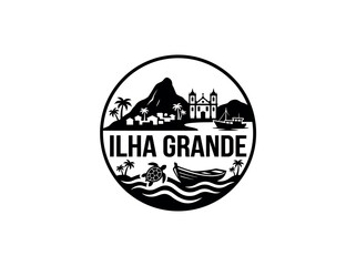 Ilha Grande city of Brazil skyline emblem with landmarks