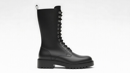 Black Leather Knee Boots with Lace Up and Thick Sole black boots leather boots