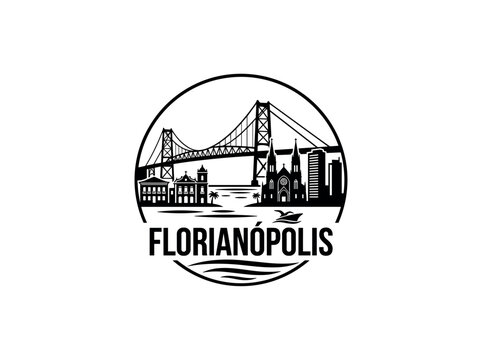 Florianopolis city of Brazil skyline emblem with landmarks