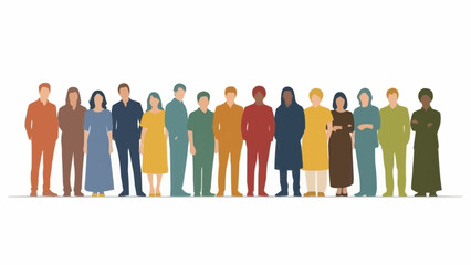 Diverse group of people standing together in a line.