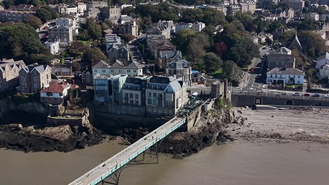Drone shot of Clevedon Beach and Town, Somerset, England