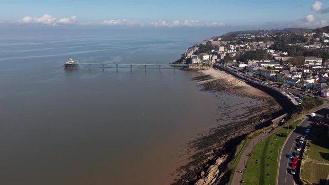 Drone shot of Clevedon Pier, North Somerset, England