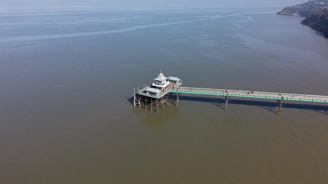 Drone shot of Clevedon Pier, North Somerset, England