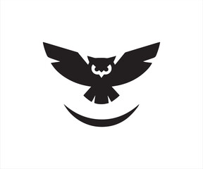 Fototapeta premium Minimal Flying Owl Logo in Black Silhouette on White Background