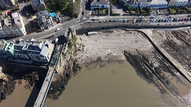 Drone shot of Clevedon Beach and Town, Somerset, England