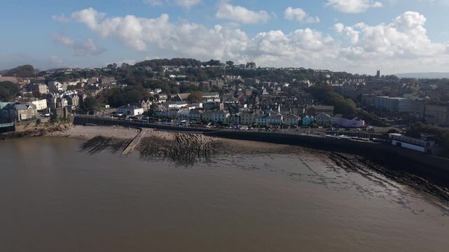 Drone shot of Clevedon Beach and Town, Somerset, England