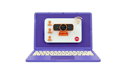 Laptop with Video Call Interface on White Background