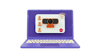 Laptop with Video Call Interface on White Background