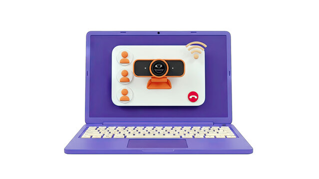 Laptop with Video Call Interface on White Background - Powered by Adobe