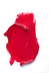 Double Red smear swipe isolated on white background texture beauty lipstick swatch..