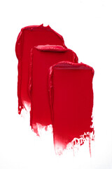 lipstick smudge isolated on white background. Lip gloss and lipstick smears. Makeup swatches. Cosmetic product strokes. red palette smeared texture
