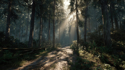Fototapeta premium Forest Path Sunlight