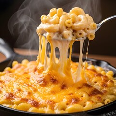 Delicious hot macaroni and cheese with a spectacular cheesy stretch, served fresh from a warm skillet.