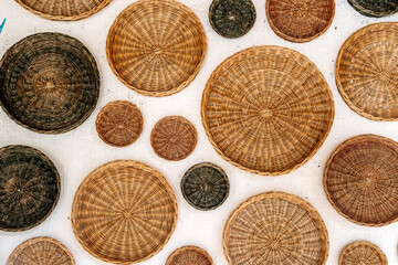 Woven Rattan Baskets Wall Decor Background