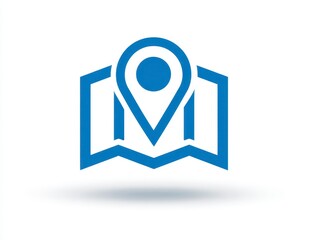 A simplified, blue vector icon of a location pin overlaid on an open map, casting a subtle shadow. A clean design on white